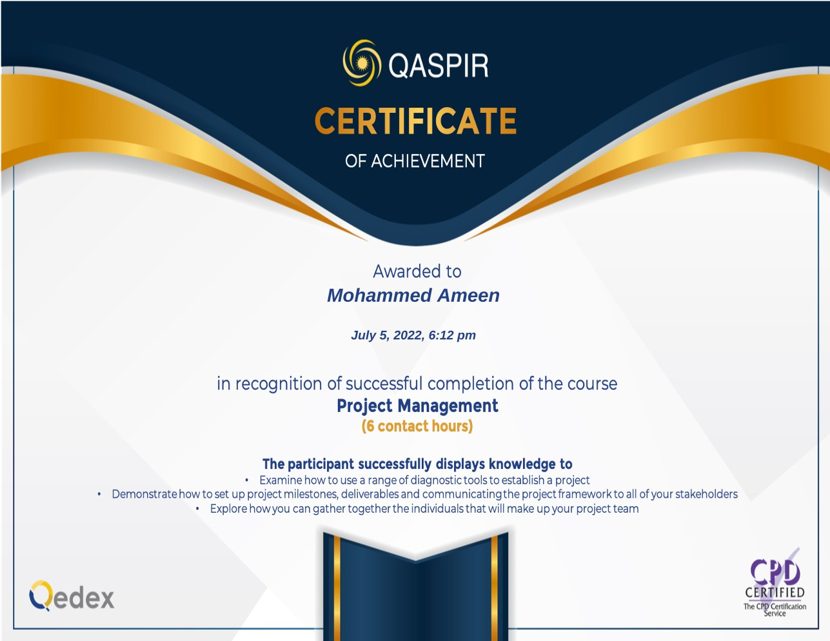 Project Management certificate